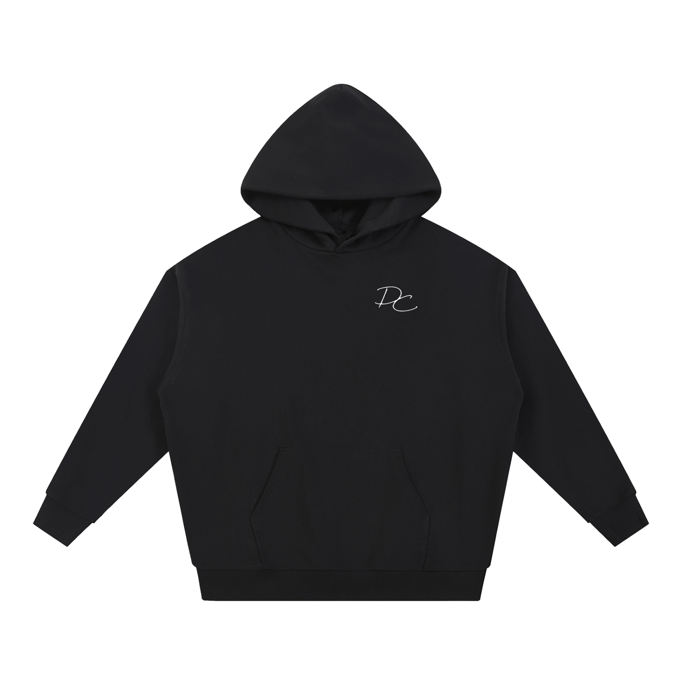 Essential heavyweight oversized hoodie in black, front view
