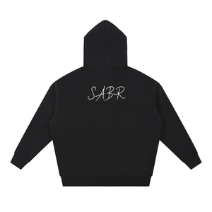 Essential heavyweight oversized hoodie in black, back view