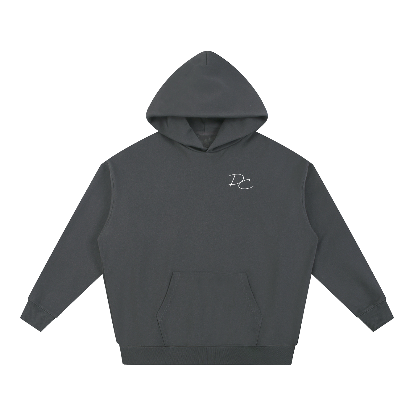 Essential heavyweight oversized hoodie in flower grey print, front view