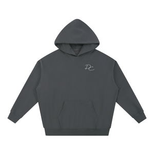 Essential heavyweight oversized hoodie in flower grey print, front view