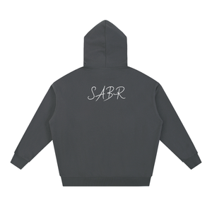 Essential heavyweight oversized hoodie in flower grey print, back view