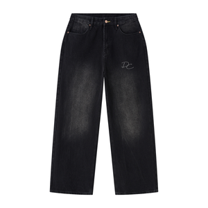 Men's vintage wash wide leg jeans in black, front view